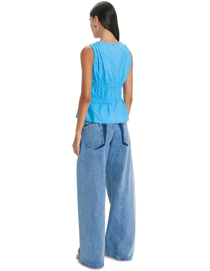 Gathered Detail Top in Deep Sky Blue