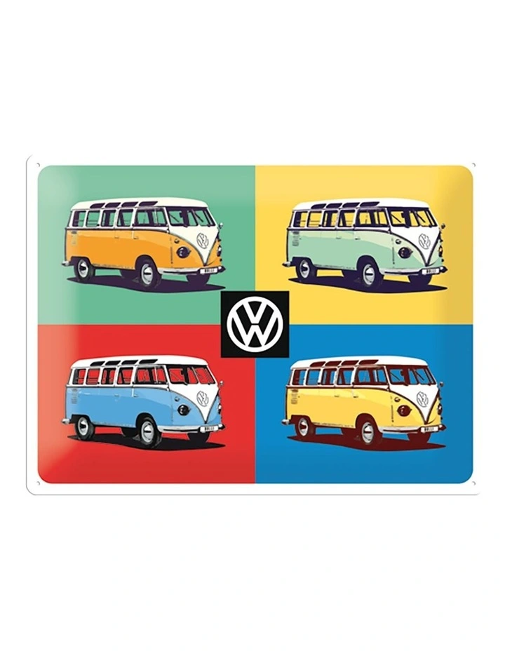 VW 4 Bullis Pop Art Large Metal Sign 30x40cm in Multi