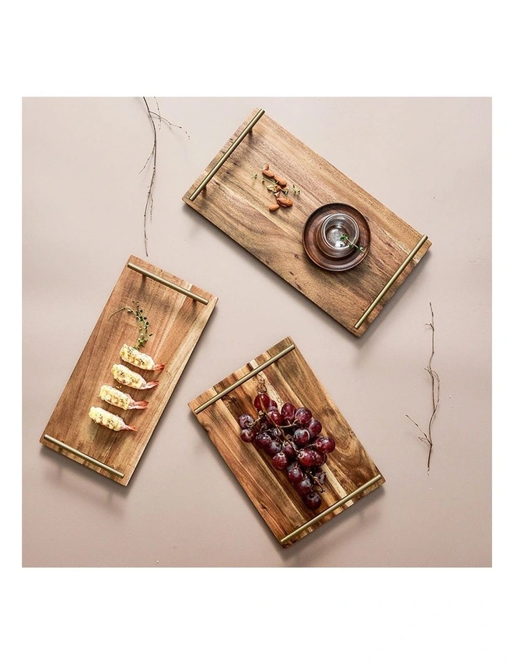 Rectangle Wooden Acacia Food Serving Tray 36cm in Brown