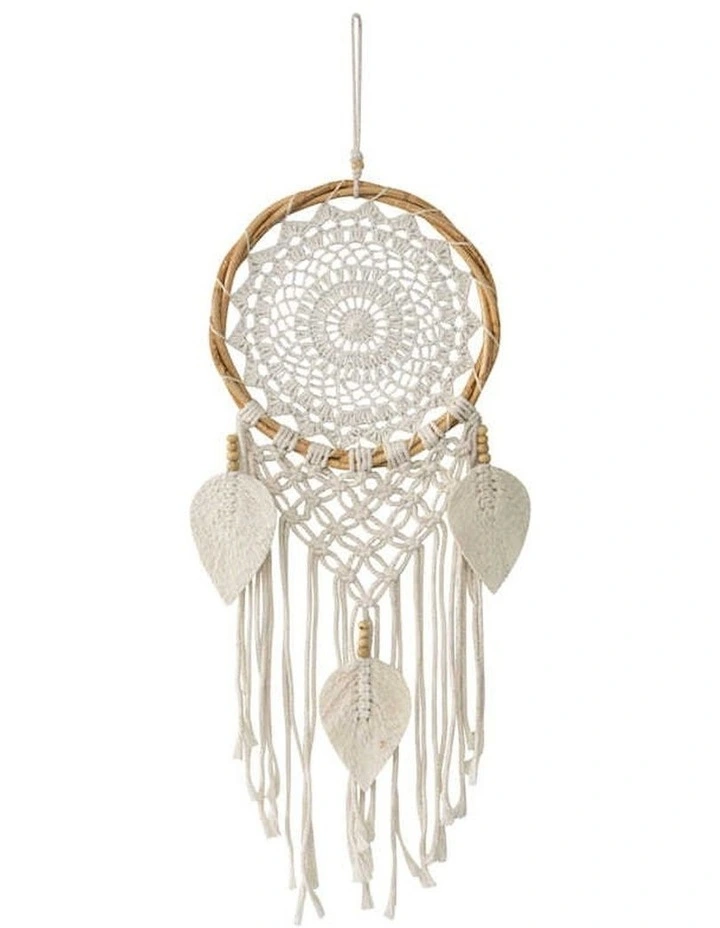 Handmade Boho Dream Catcher With Leaf Shaped Tassel in Multi