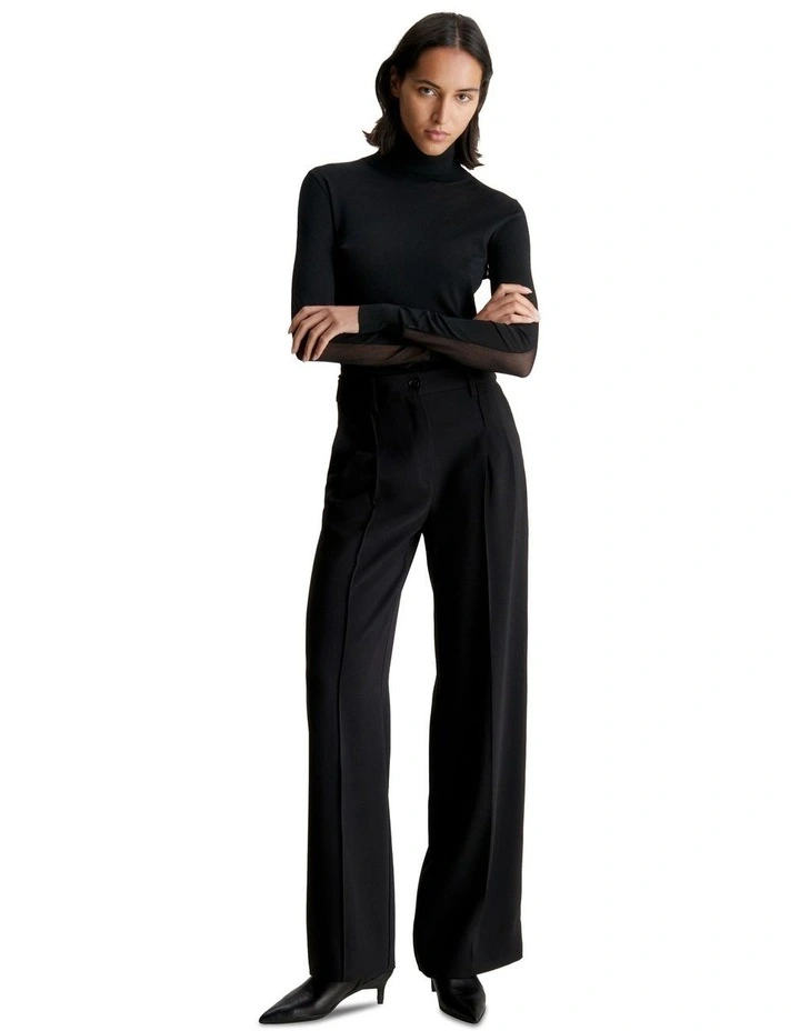 Structure Twill Wide Leg Pant in Black