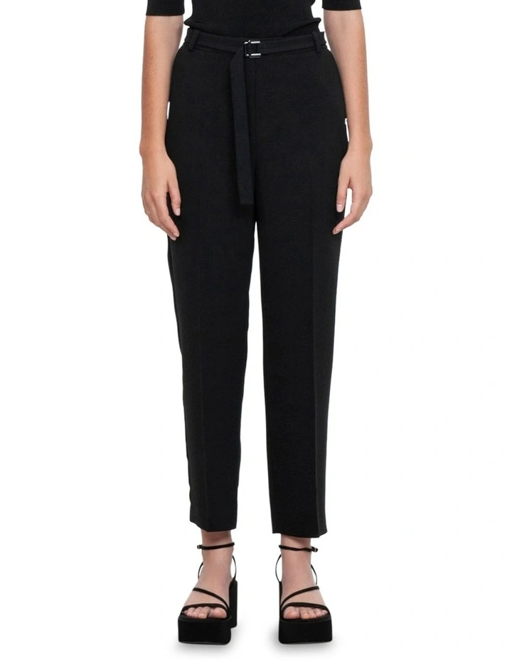 Double Weave Belted Crop Pant in Black