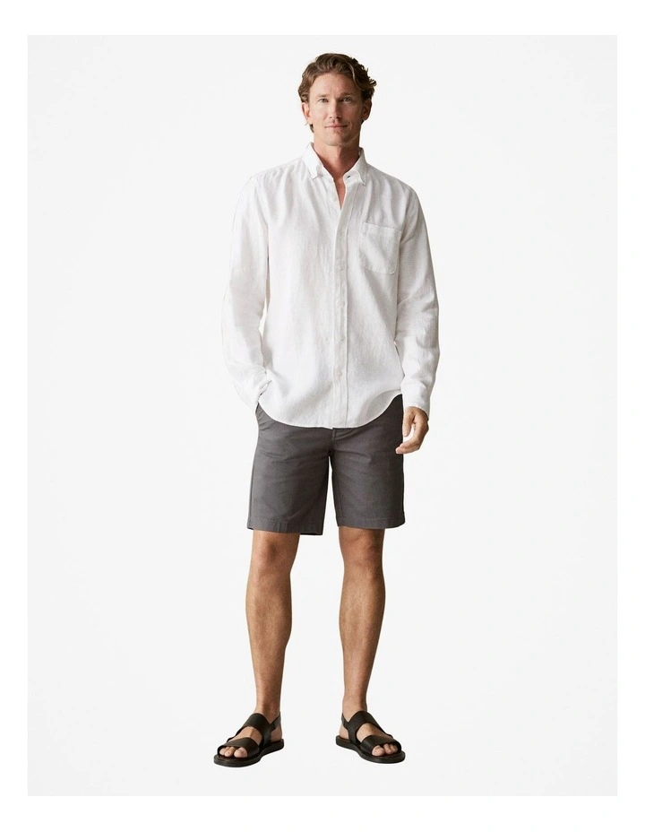 Regular Fit Linen Long Sleeve Shirt in White