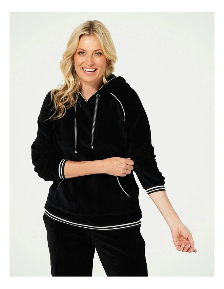 Maxwell Rib Velour Hoodie in Black