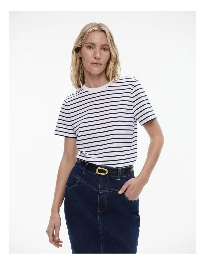 Stripe Staple Cotton Crew in Ink