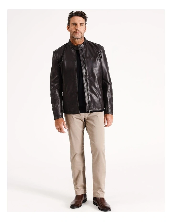 Duke Stand Collar Leather Jacket in Chocolate