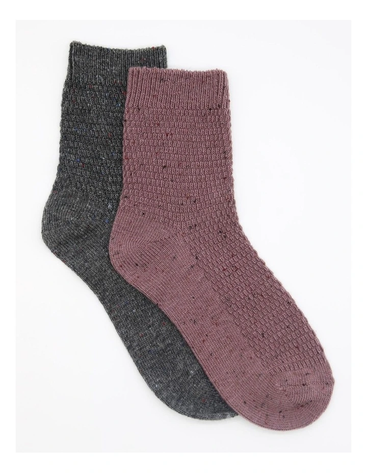 Waffle Winter Blend Crew Sock 2 Pack in Fig/Grey Marle