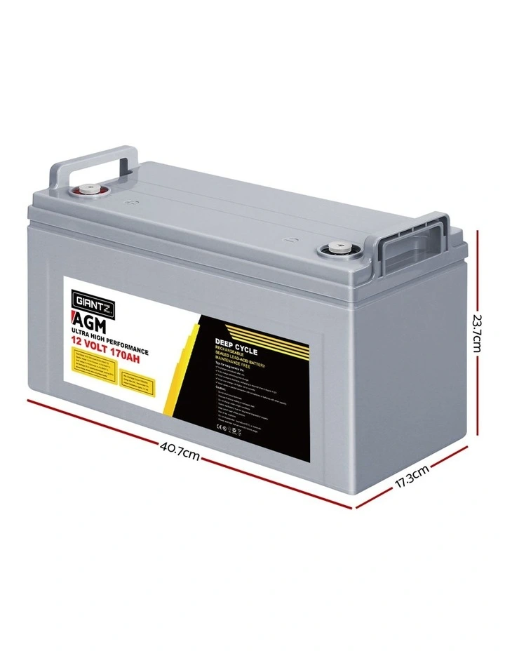 AGM Deep Cycle Battery 12V 170Ah Box Portable Solar Caravan Camping