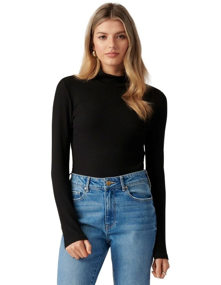 Winona Rib Long Sleeve Top in Black