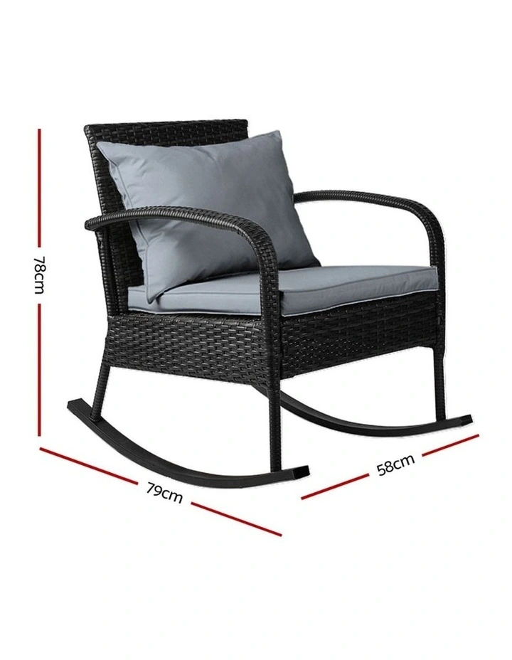 Outdoor Furniture Rocking Chair Wicker Garden Patio Lounge Setting Black