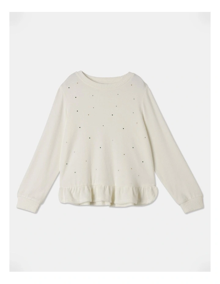 Diamontes Peplum Knit Top in White