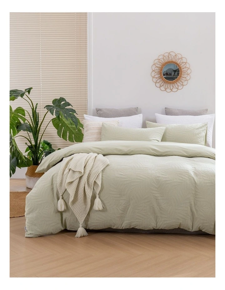 Leafy Jacquard Cotton Quilt Cover Set in Sage