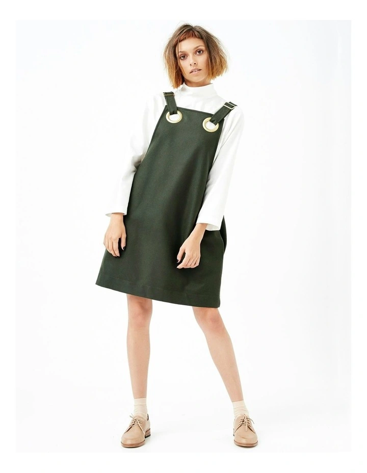 Eyelet Pinafore Dress in Olive Green