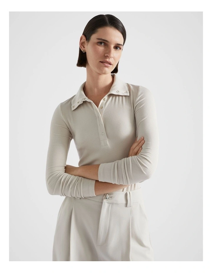 Core Rib Henley Top in Oat