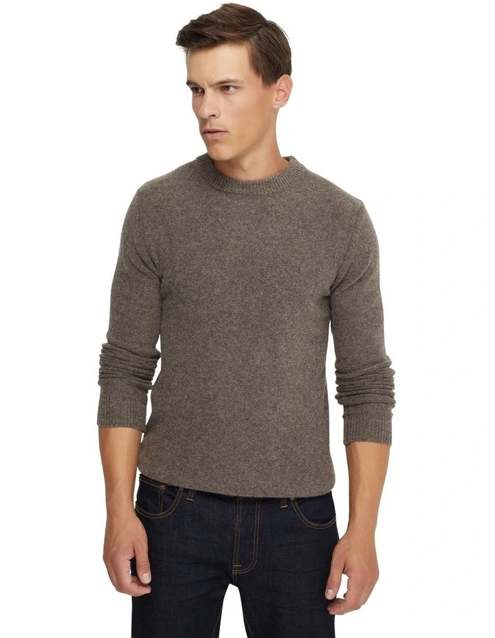 Leon Crew Neck Wool Rich Knit in Nutshell