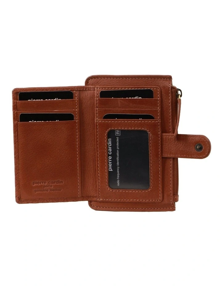 Diamond Pattern Emboss Leather Zip Wallet in Tan
