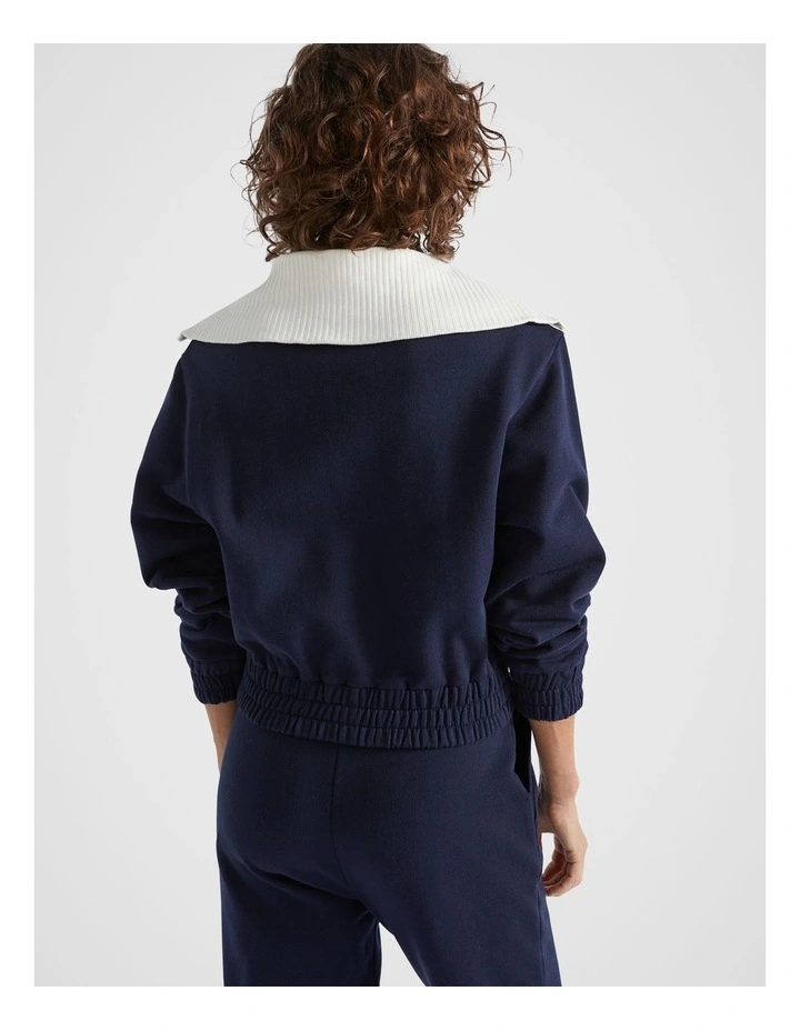 Terry Half Zip Sweat Top in Midnight Sky