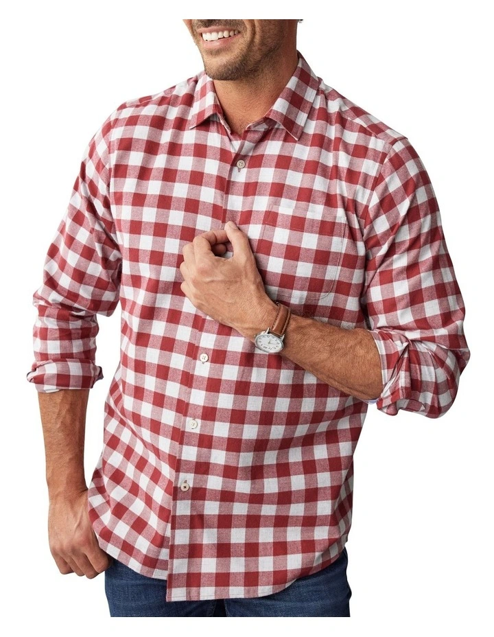 Brushed Box Twill Check Long Sleeve Shirt in Red