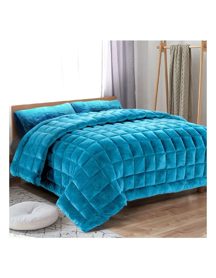 Bedding Faux Mink Quilt Blue Super King