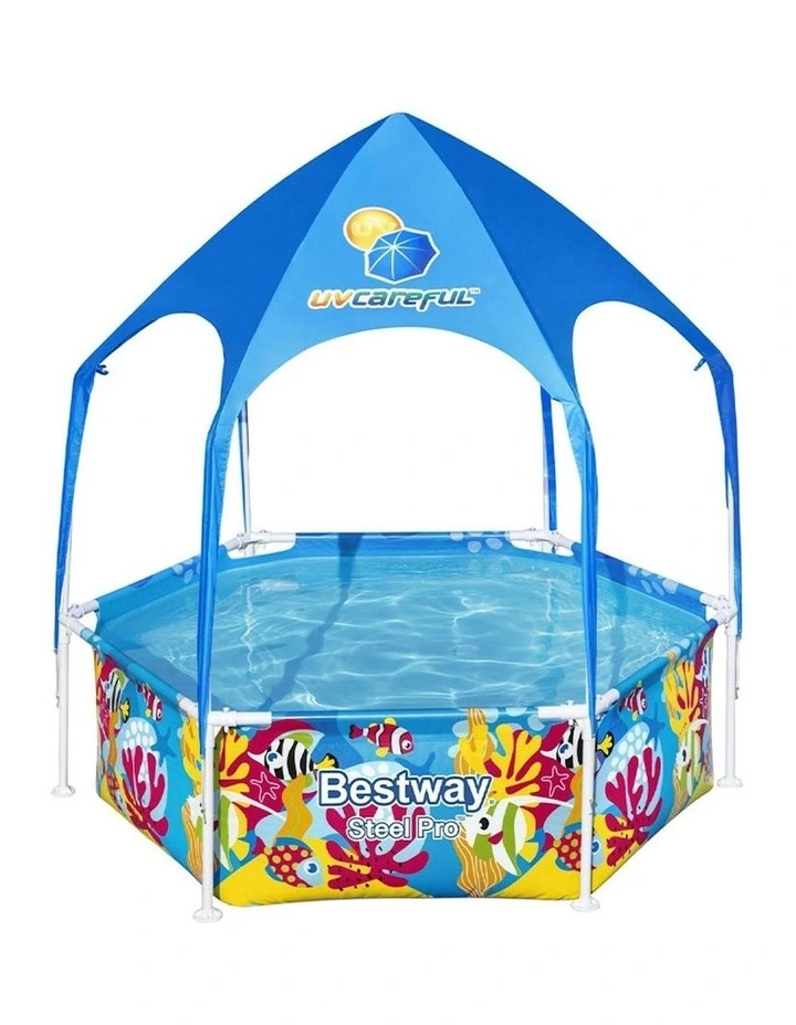 Steel Frame Swimming Play Pools Canopy 930L 183x51cm in Blue