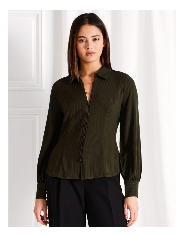 Blouson Sleeve Tailored Shirt in Khaki
