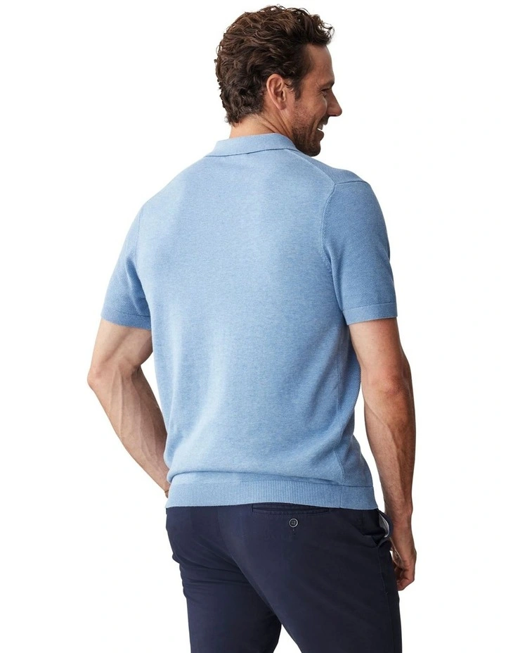 Textured Knit Polo Shirt in Slate