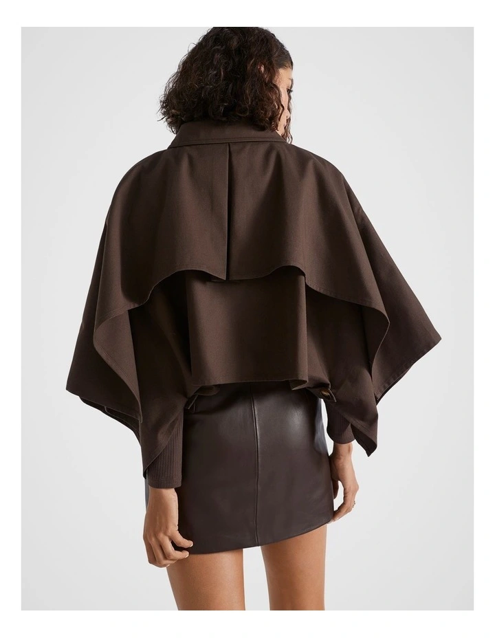 Cropped Trench Cape in Dark Espresso