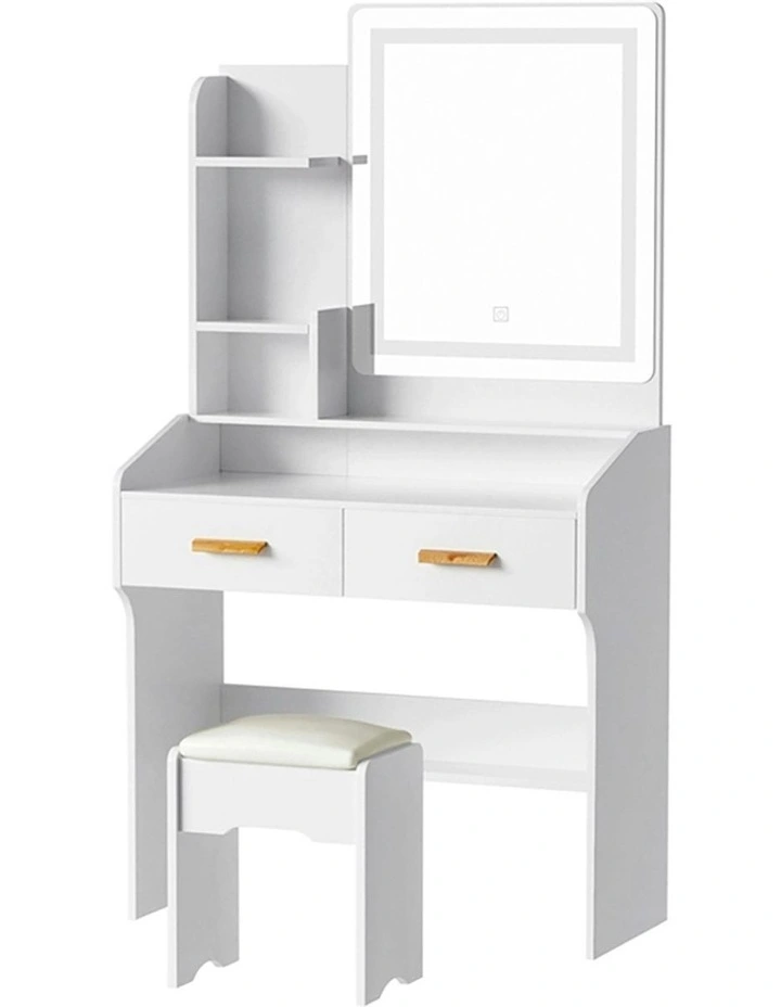 Stool Led Dressing Table Set in White Doria