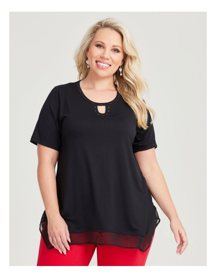 Bamboo Embellished Chiffon Top in Black