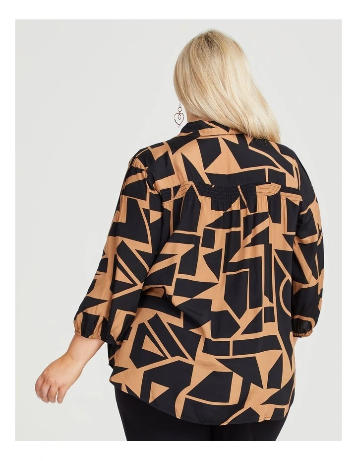 Shirring Detail Natural Shirt in Bronze/Black