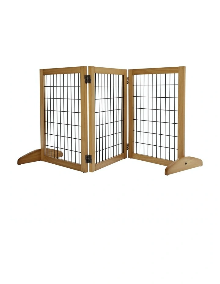 3 Panel Freestanding Pet Gate in Natural Pinewood
