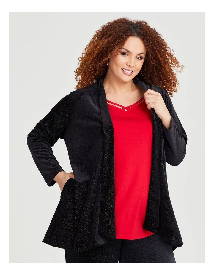Lurex Stripe Velour Cardigan in Black