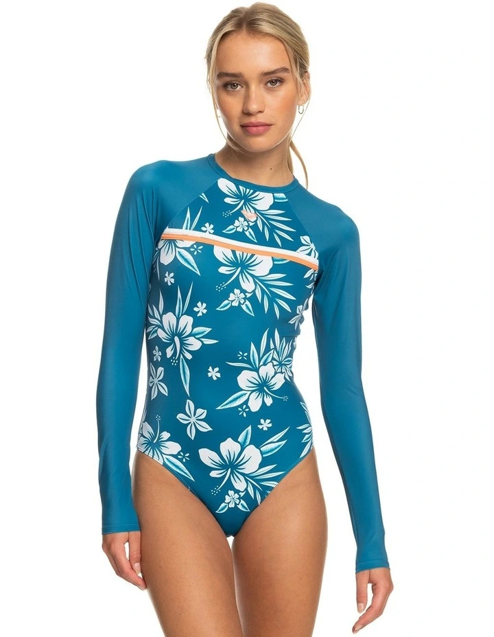 Long Sleeve One Piece Swimsuit in Moroccan Blue