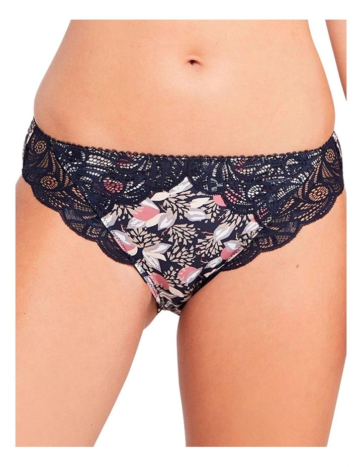 Ariane Fantaisy Microfiber and Lace Bikini Brief in Print Marine Blue