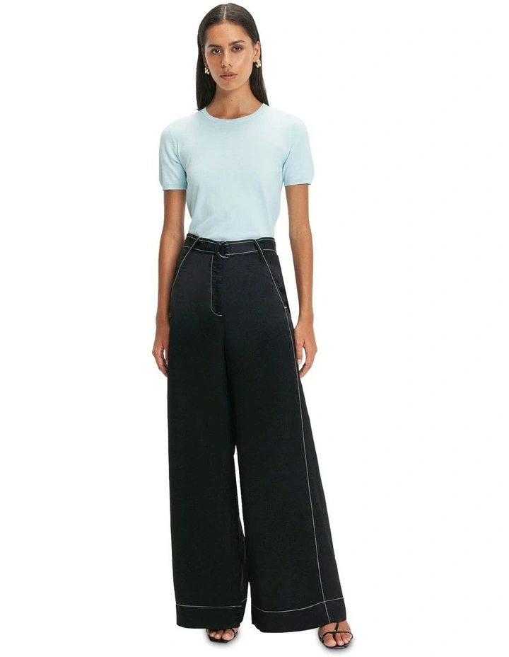 Short Sleeve Round Neck Knit Top in Duck Egg