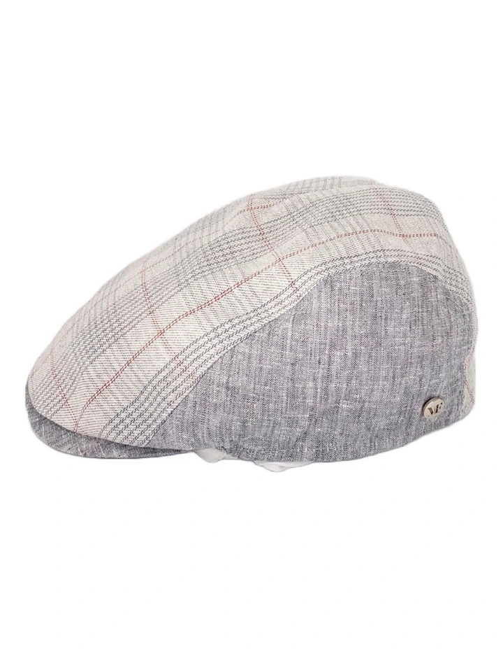 M By Flechet Check Panel Linen/Cotton Sports Cap in Grey