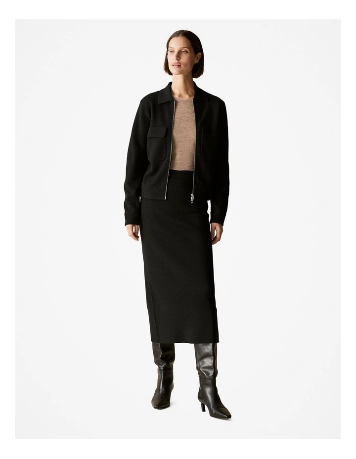 Merino Milano Zip Through Jacket in Black
