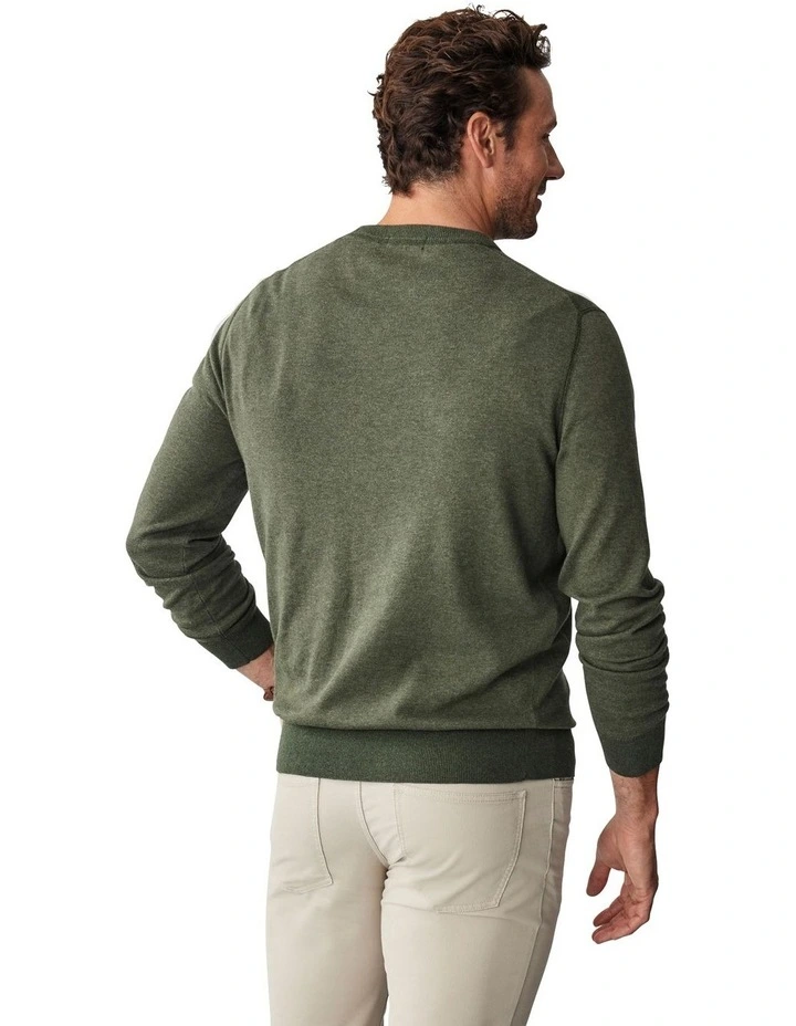Two Tone Crew Neck Knit Sweater in Khaki