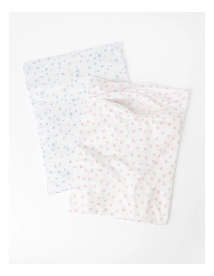Wash Bag 2pk in Pink Hearts/Blue Spots