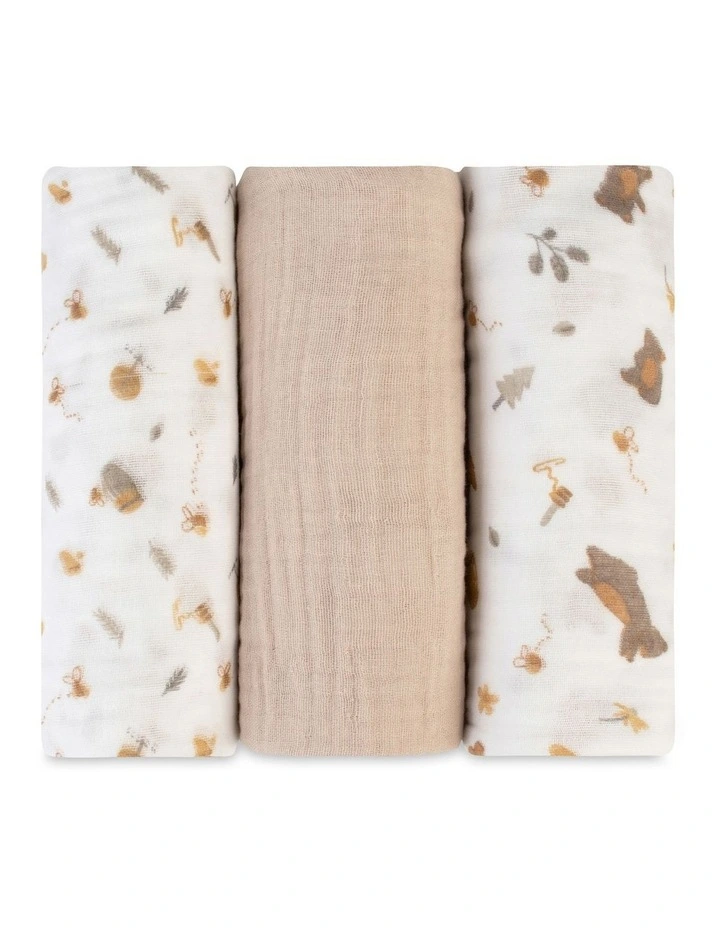 Nectar Bear Muslin Wrap 3 Pack in Sand