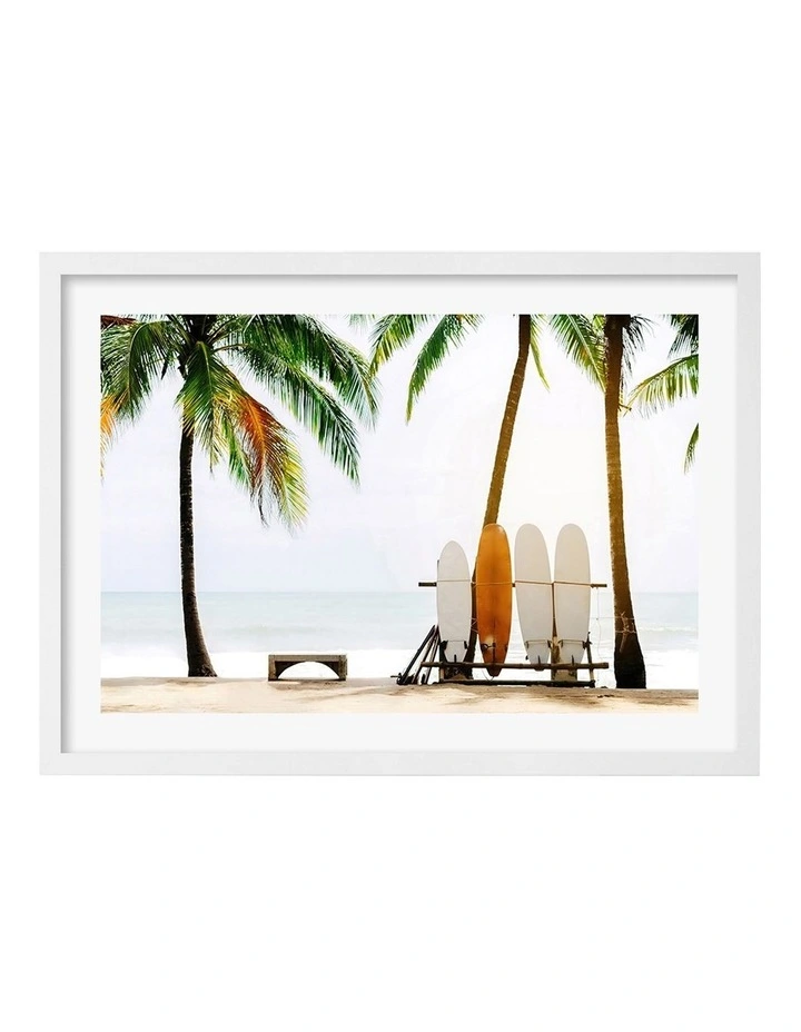 Australian Made Surfboards and Palms Art Print A2 in White Frame