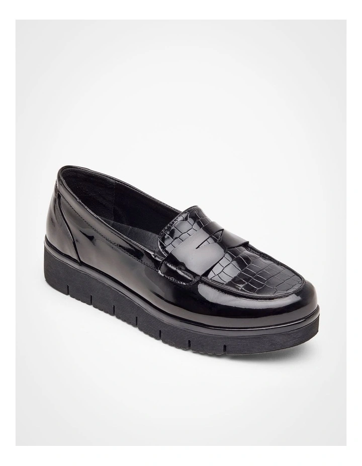 Wedge Croc Patent Loafer in Black