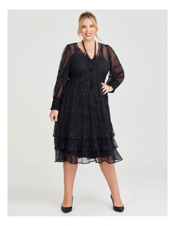 Lydia Lace Sparkle Cocktail Dress in Black