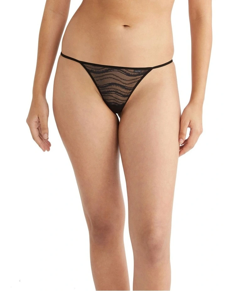 Allover Lace String Thong in Black