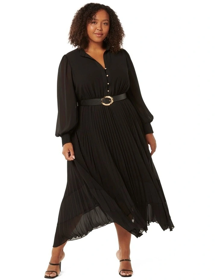 Misha Pleated Midi Dress in Blue