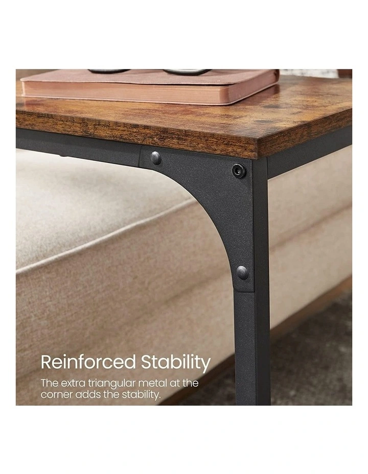 C-Shaped Slim End Table with Metal Frame in Rustic Brown/Black