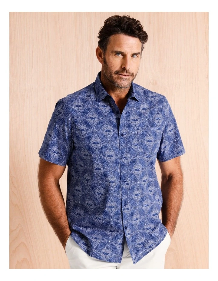 Martin Short Sleeve Print Shirt in Royal Blue