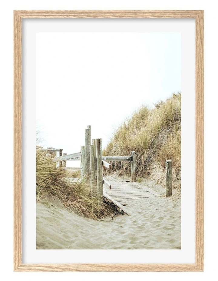 Australian Made Byron Beach Path 1 Art Print A2 in Natural Frame