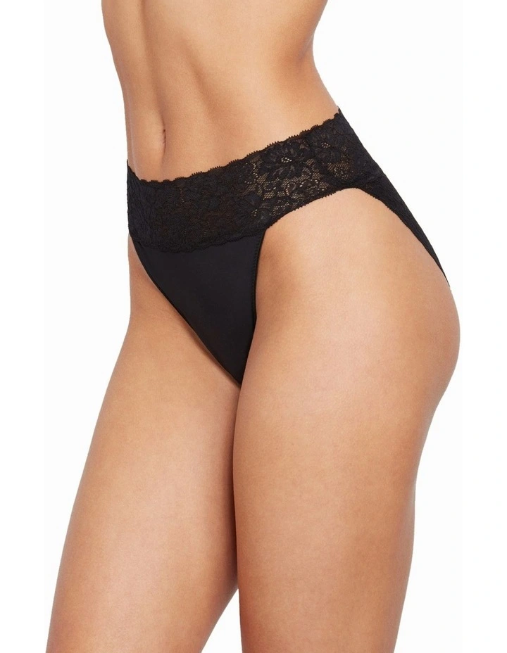 Lace Trim High Cut Brief in Black
