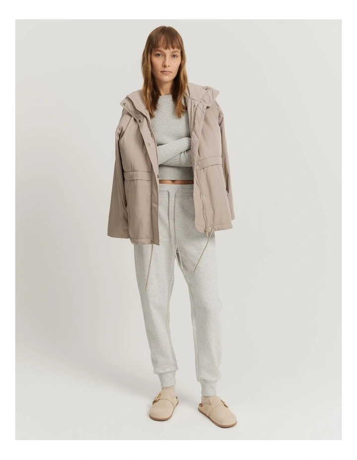 Australian Good Earth Cotton Rib Cuff Track Pant in Light Grey Marle